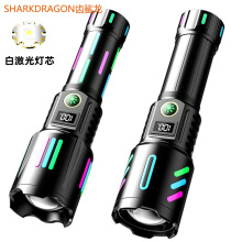 跨境白激光強光手電筒Type-C充電戶外變焦數顯熒光條LED手電筒