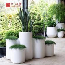 璃鋼圓柱花盆商業街公園簡約大號組合花器創意綠化種植擺件