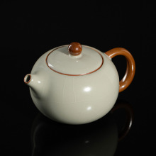 宋朴米黃汝窯茶壺陶瓷手工單壺西施壺200ml功夫茶汝瓷可養泡茶壺