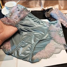 抖音爆款莫代爾中腰女士蕾絲內褲收腹提臀無痕綢緞棉襠包臀底褲