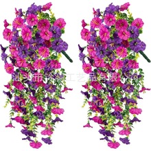 仿真花喇叭花尤加利牽牛花戶外庭院掛藤家居婚禮裝飾壁掛藤條花藤