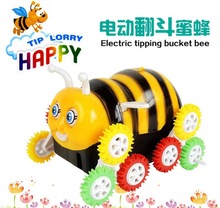 新品電動玩具車 小蜜蜂翻斗車 自動翻轉兒童電動車地攤玩具批發