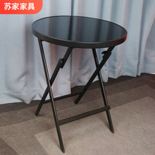 跨境批發鋼化玻璃圓桌奶茶店簡易休閑折疊桌家用廚房簡約餐桌桌子