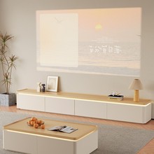 奶油風茶幾客廳家用落地電視櫃組合實木茶幾桌小戶型原木風茶台