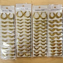 跨境熱銷幾何不規則錘紋不銹鋼油壓耳環 簡約百搭鍍18k金耳扣耳圈
