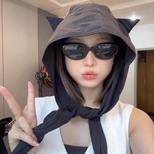 小惡魔綁帶速干防曬遮陽帽女薄款護耳頭巾帽子可愛貓耳朵顯臉小