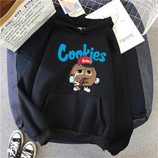 Women Hoodies Anime Cookies Print Hip Hop Fleece Woman Casua