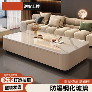 玻璃茶幾家用客廳落地電視櫃小戶型輕奢簡約長方形茶幾電視櫃組合