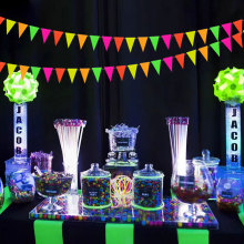 熒光紙生日拉旗 生日快樂紙片串聚會裝飾用品 五角星拉旗彩旗批發