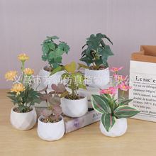 現貨假花綠植迷你人造盆栽 跨境仿真塑料PU手感龜背葉小盆栽擺件
