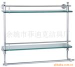 供应小圆底座亮银全太空铝玻璃两层带单杆置物架/30813-2化妆台