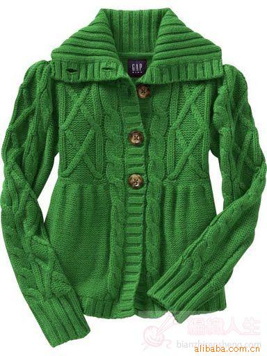 供应l绿色<em>开衫</em>手工<em>女式</em>编织毛衣 <em>图片</em>