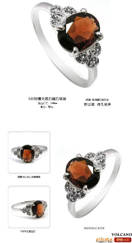 银饰手工加工 天然石榴石戒指 银饰批发 饰品手工加