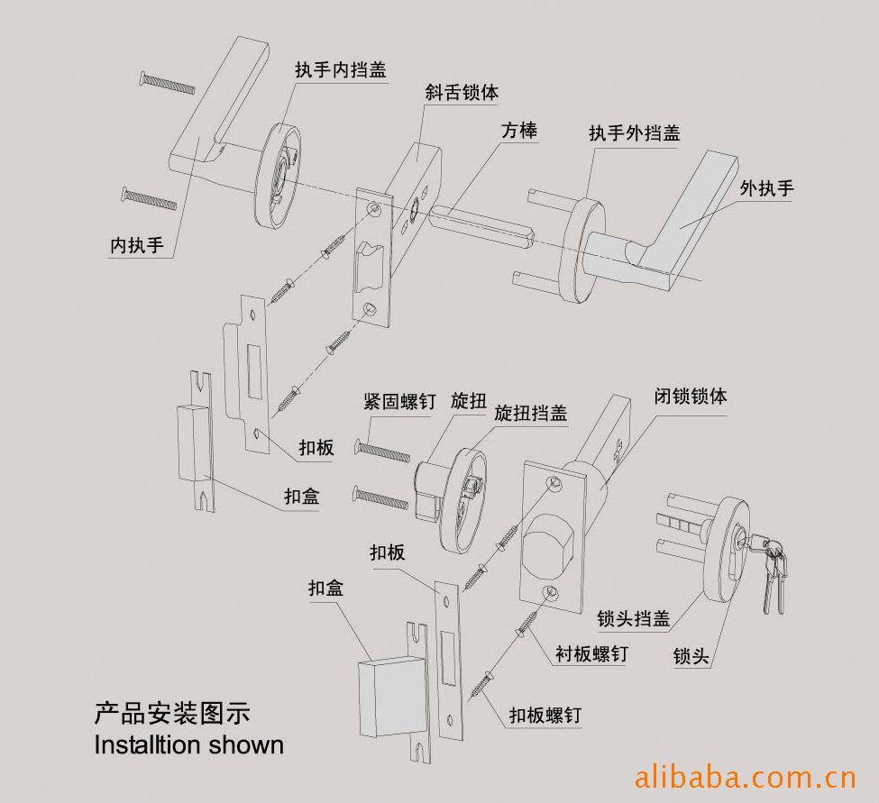 厂家直销coronie(科罗尼)分体插芯锁/锁具/执手门锁