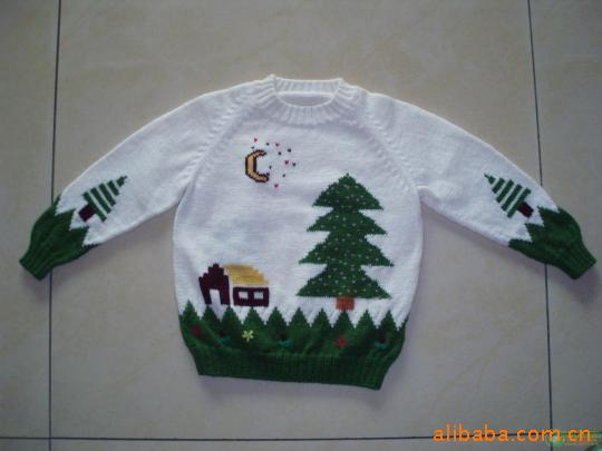 <em>儿童</em>手工编织<em>儿童毛衣</em> 白色松树<em>图案</em>宝宝装 图