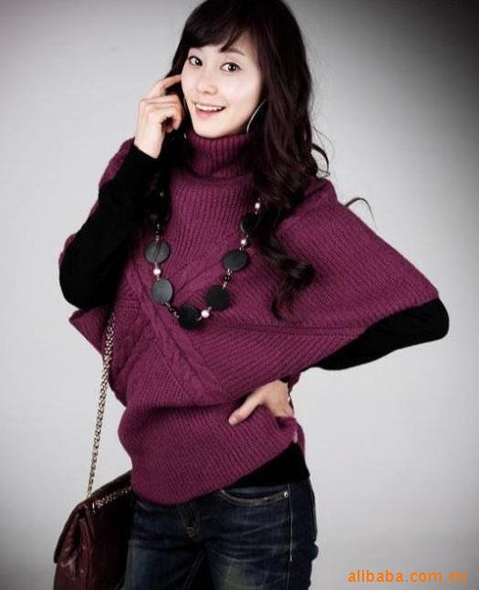 今春<em>流行</em>新款披肩<em>毛衣</em> 女士<em>手工编织</em>蝙蝠衫 图