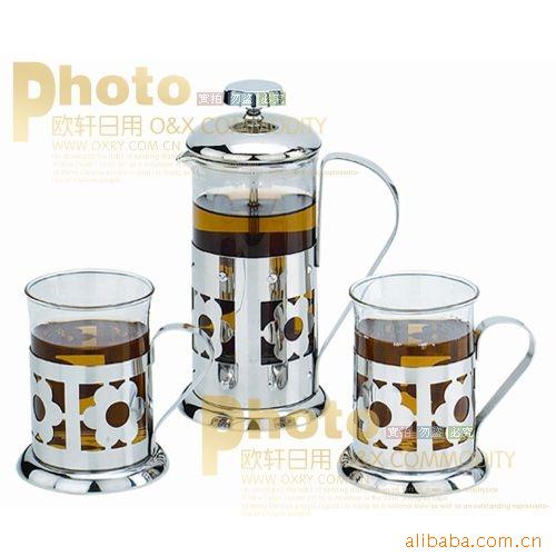 多功能不锈钢冲茶器 咖啡壶 法压壶三件套图片