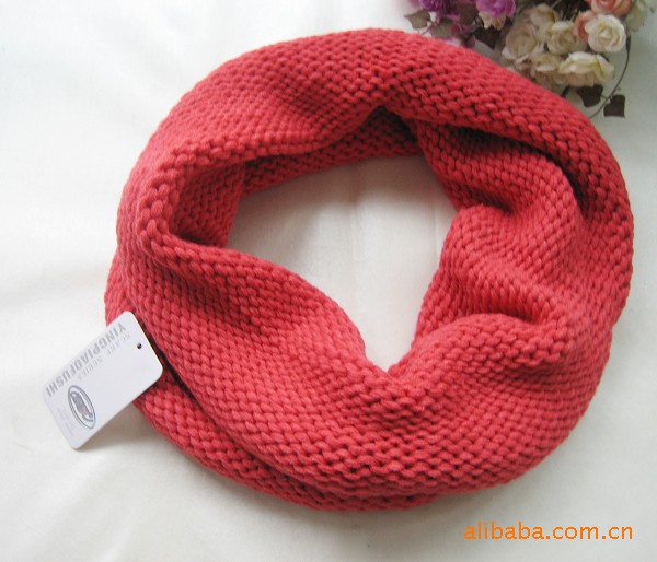 新款 樱飘粗毛线平纹针织毛线卷边绕一圈女生保暖围巾围脖