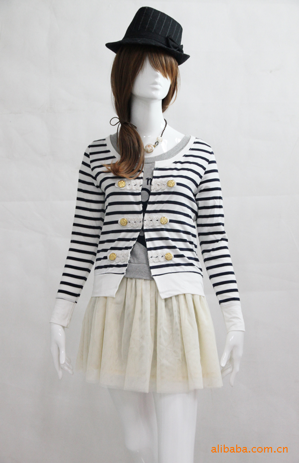 日韩vivi条纹蕾丝花边靓扣甜淑女装joylife 品牌:joylife 面料:棉