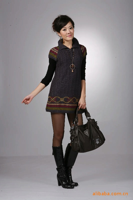 2010翻领连襟式 针织手工 中长款 毛衣e611 80.00,78.00,76.00元/件