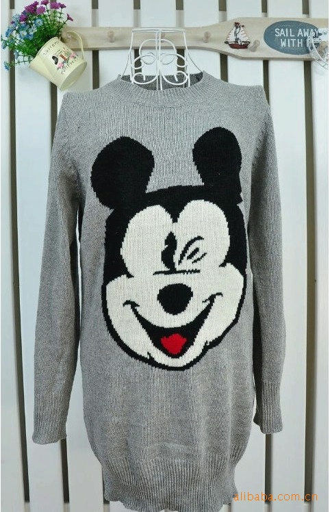 0038#加盟一件代发韩版李孝利花米奇毛衣