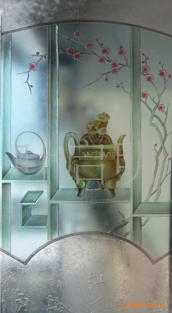 厂家直销艺术玻璃彩雕玻璃(电视沙发背景玄关隔断)