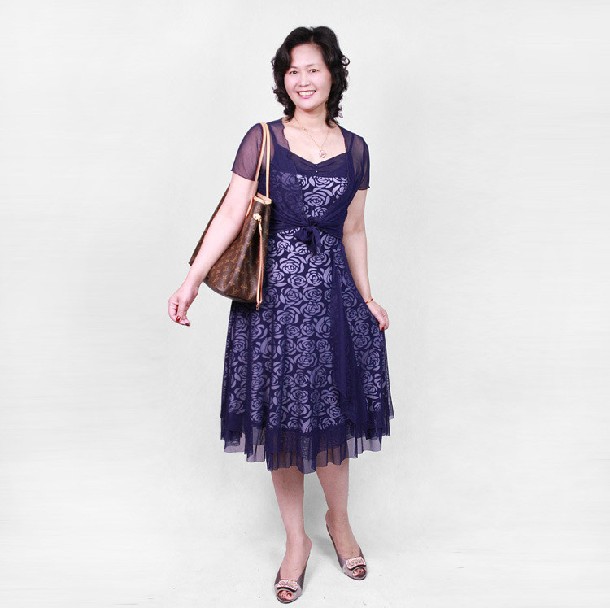 中老年夏装女装蕾丝长裙妈妈装裙子女装连衣裙中老年服装