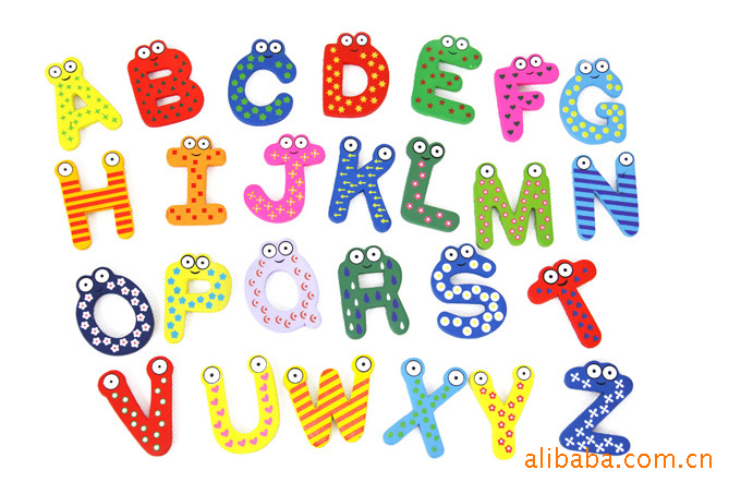 1524大号木制卡通26个早教英文字母字母冰箱贴全套批发