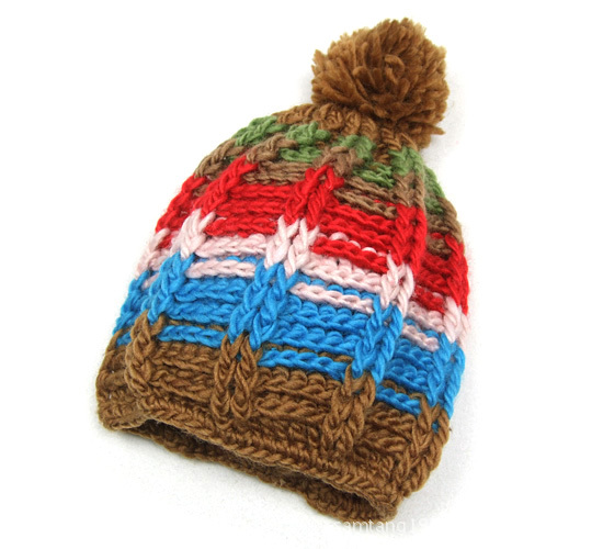 韩款彩线儿童粗线帽 冬款宝宝帽-「帽子」-马可波罗网