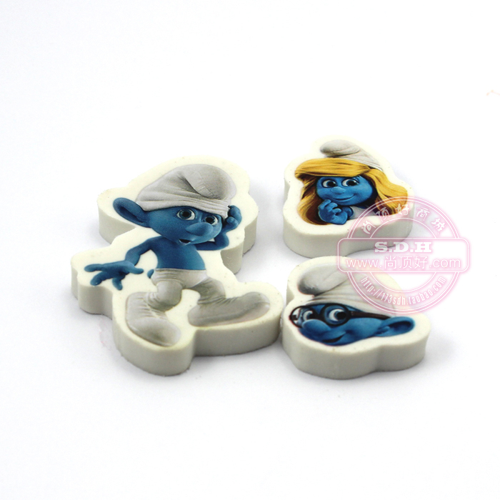 厂家供应 卡通橡皮擦 蓝精灵橡皮擦 可爱表情橡皮擦 3个装