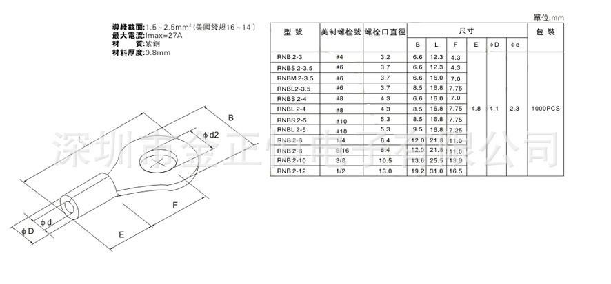 637-02 o型无套端子 圆形端子rnb2-4
