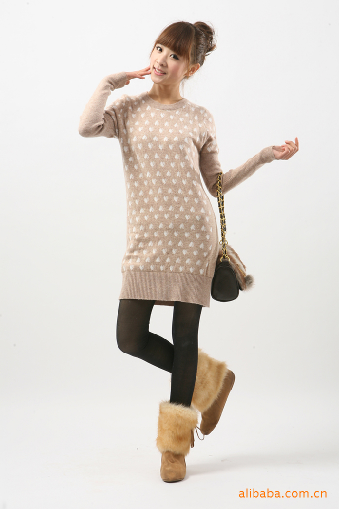 新款韩版全身爱心双层加厚中长款兔毛毛衣