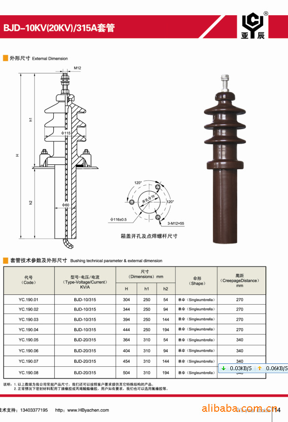 变压器配件德标变压器套管bjd-10kv(20kv/315a