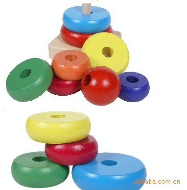 儿童玩具木头积木小号彩虹塔七彩圈层层叠早教益智玩具动手先动脑