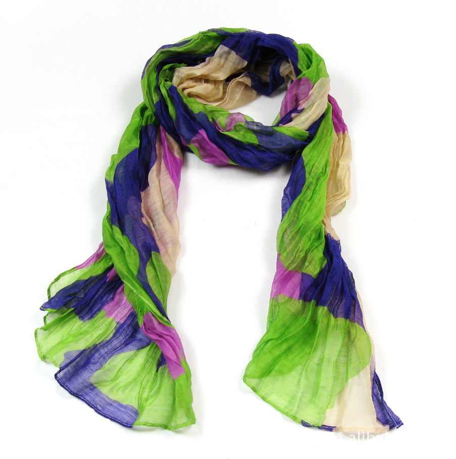 涤纶围巾---春秋时尚拼色炫彩撞色涤质围巾