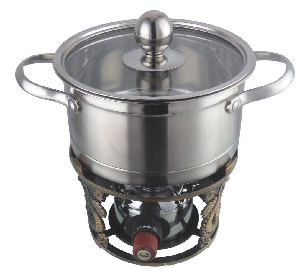 不锈钢小火锅炉 双龙卡士炉可充气燃气炉灶不锈钢小火锅小涮锅