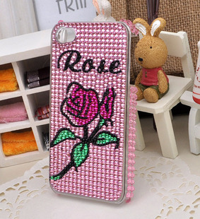 rose粉底玫瑰 iphone4s手机壳 手机美容壳 苹果外壳 压克力膜