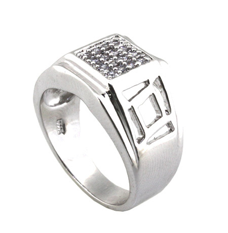 义顺祥首饰韩版流行铜镀白金镶锆石男戒