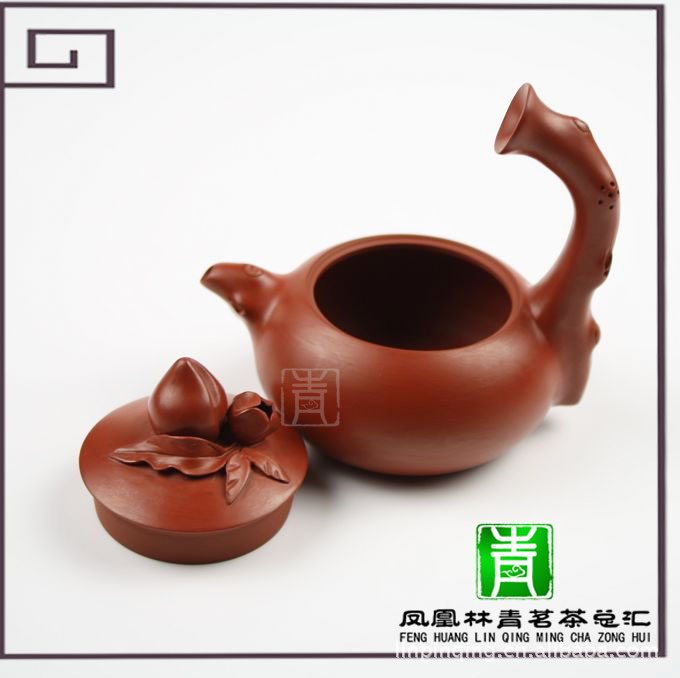 潮州手拉壶 吴敬亮手拉壶 寿桃 朱泥全手工 紫砂壶朱泥潮州朱泥壶