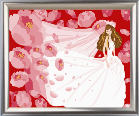 高档哑光画布/无毒环保颜料/30*40cm 牡丹新娘 diy手绘数字油画