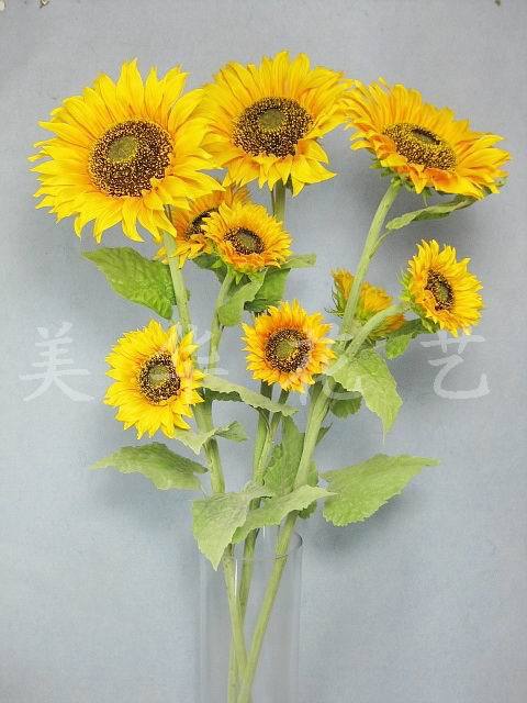 高仿真高杆3头中号向日葵花 3头绢花 仿真太阳花 仿真向日葵