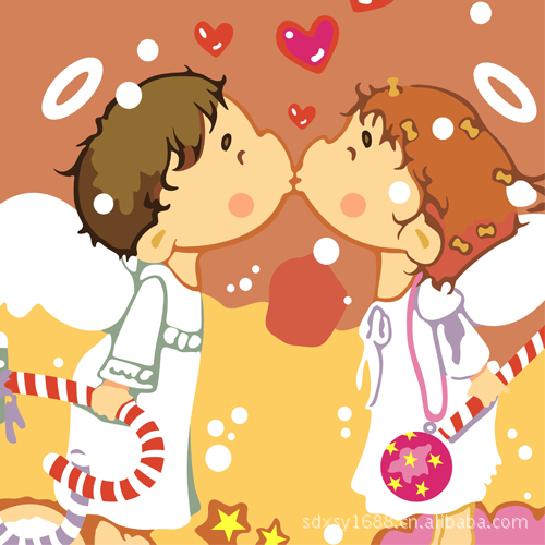 数字油画天使之吻40*50cm,鹿数字油画,法拉力车数字油画