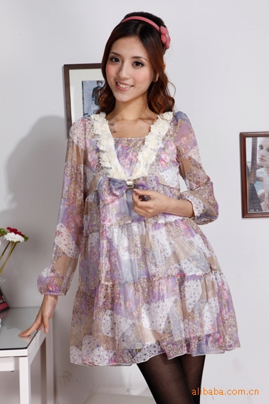 923厂家直销女装瑞丽服饰毛领装饰雪纺连衣裙 面料:雪纺/乔其纱 款式