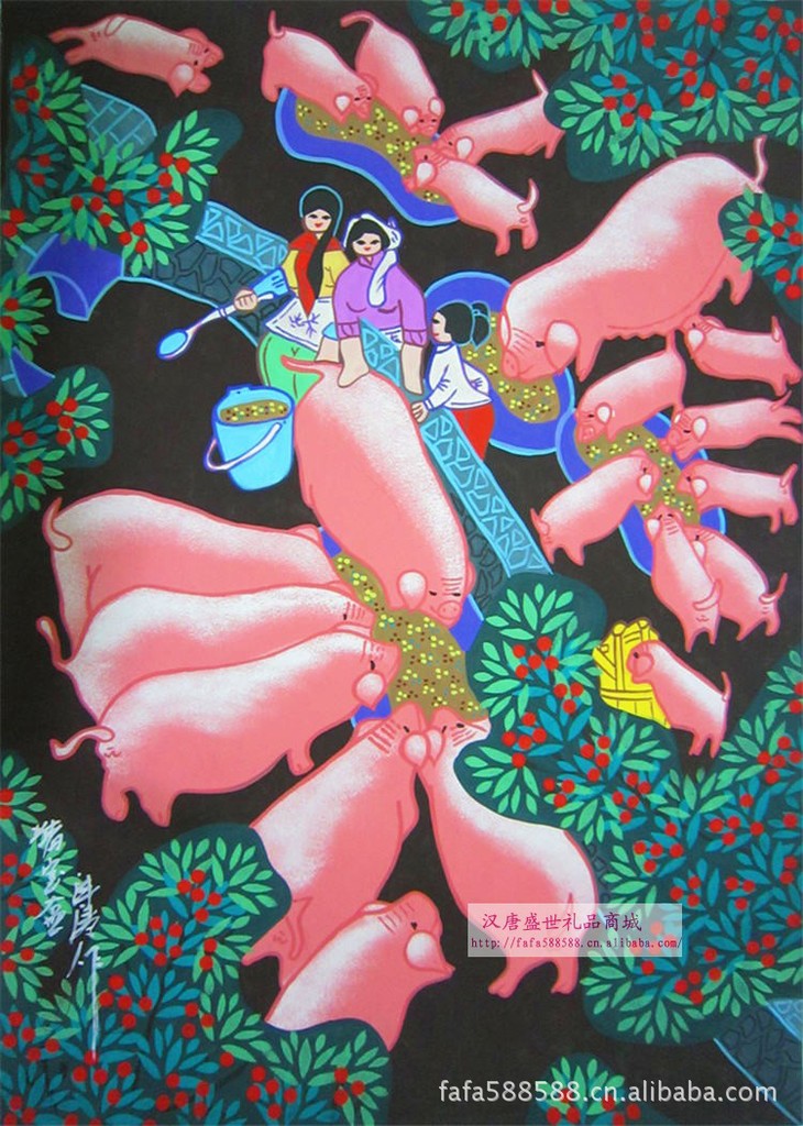 批发户县农民画耍龙民间手工艺品居家装饰酒店装饰