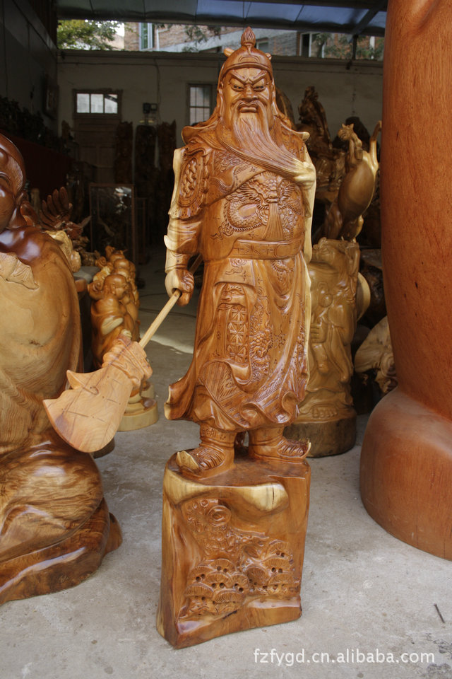 佛缘木雕 木雕刻工艺品红豆杉威严关公关二爷招财古玩摆件1294