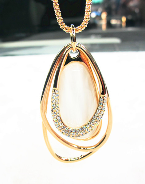 韩娜淑韩版宝贝 合金镶透明猫眼 电镀真金 长款毛衣链