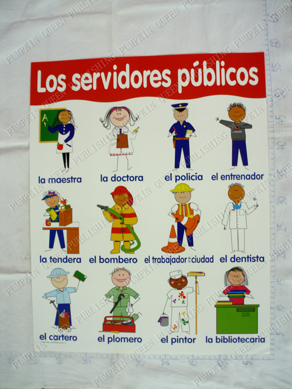 早教幼儿园西班牙语认识职业岗位小挂图批发t-39005