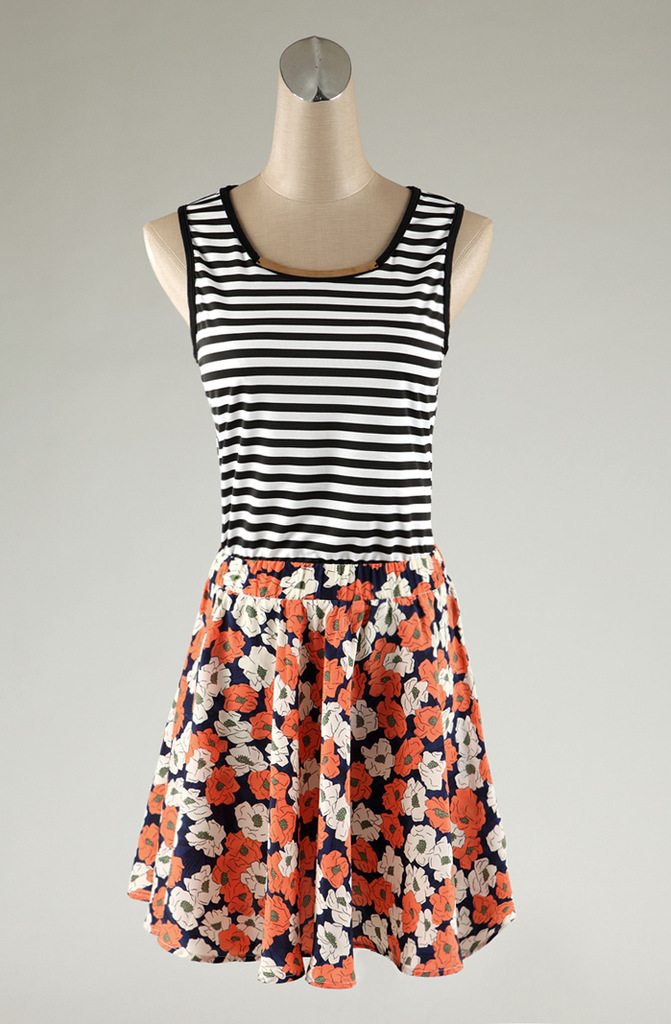 2012杭州四季青女装批发夏装新款辛唐米娜韩版条纹连衣裙x011251