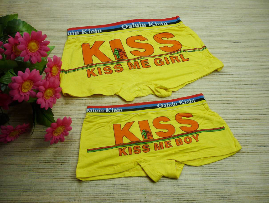 供应kiss平角情侣内衣 竹纤维男女情侣内衣 个性品牌情侣内衣