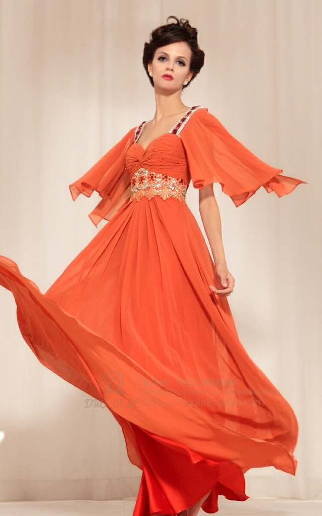 橙色袖长修身晚礼服 新娘结婚礼服敬酒服 厂家高档礼服批发30779